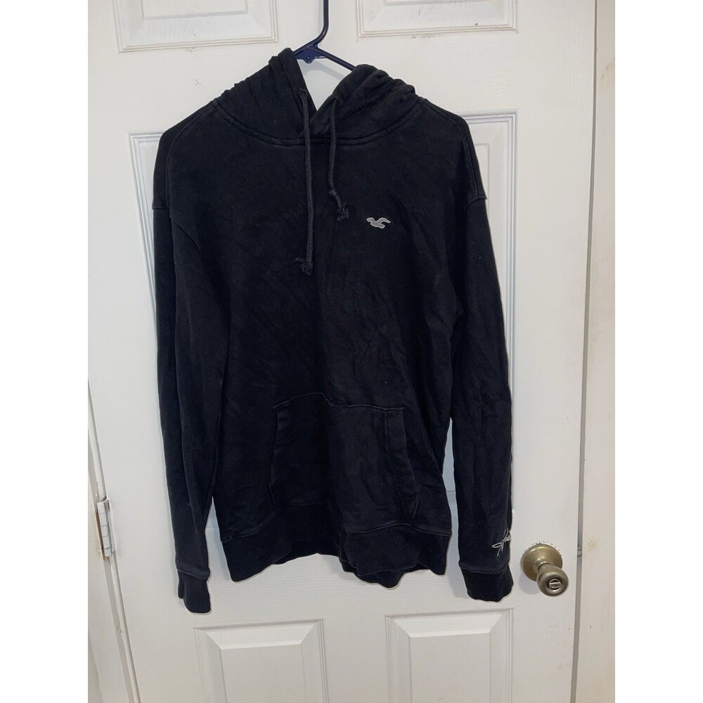 Hollister Mens Black Pullover Hoodie Seagull Logo Fleece Sweatshirt Medium